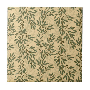 Grönt Olive Träd Gren Medelhavet Mönster Kakelplatta