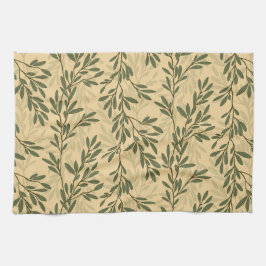 Grönt Olive Träd Gren Medelhavet Mönster Kökshandduk