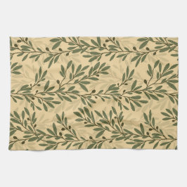Grönt Olive Träd Gren Medelhavet Mönster Kökshandduk