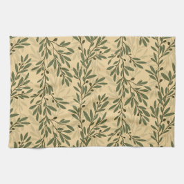 Grönt Olive Träd Gren Medelhavet Mönster Kökshandduk