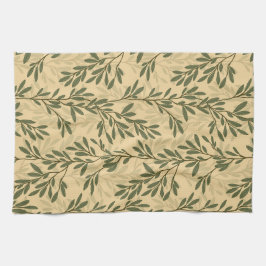 Grönt Olive Träd Gren Medelhavet Mönster Kökshandduk