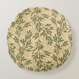Grönt Olive Träd Gren Medelhavet Mönster Rund Kudde