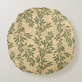 Grönt Olive Träd Gren Medelhavet Mönster Rund Kudde