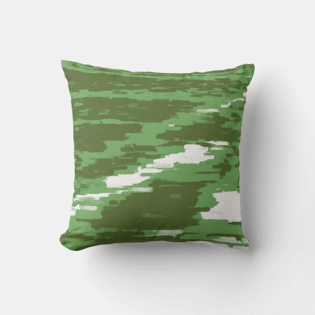 Grönt Olive White Abstrakt Wave Retro Pillow Kudde (Framsida)