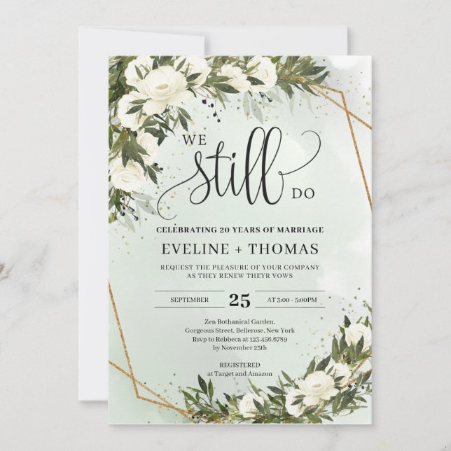 Grönt olivfolien löv vit ros som vi fortfarande ha inbjudningar (Framsida)