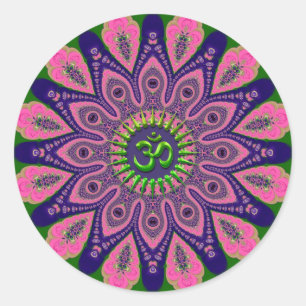 Grönt Om Funky Rosa och Indigo Mandala Runt Klistermärke
