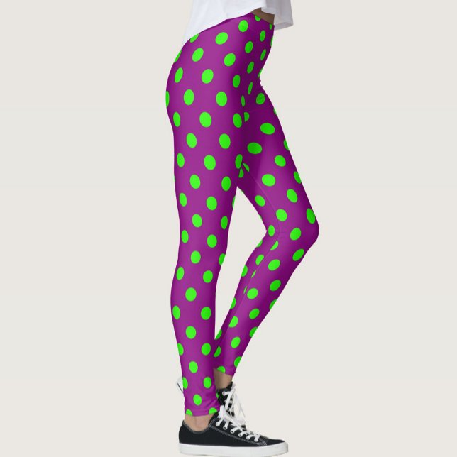 Grönt om Lila Polka dots Mönster Design Leggings (Skapare uppladdad)
