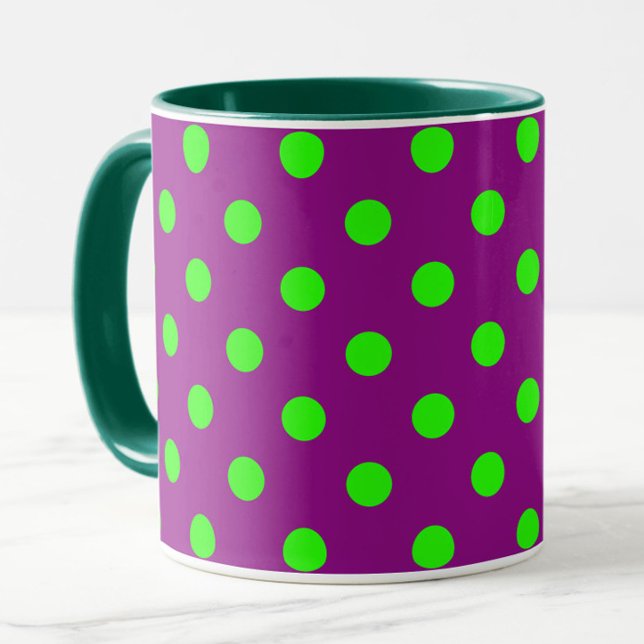 Grönt om Lila Polka dots Mönster Design Mugg (Skapare uppladdad)