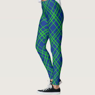 Grönt om Mönster-design med blå Tartan Play Leggings