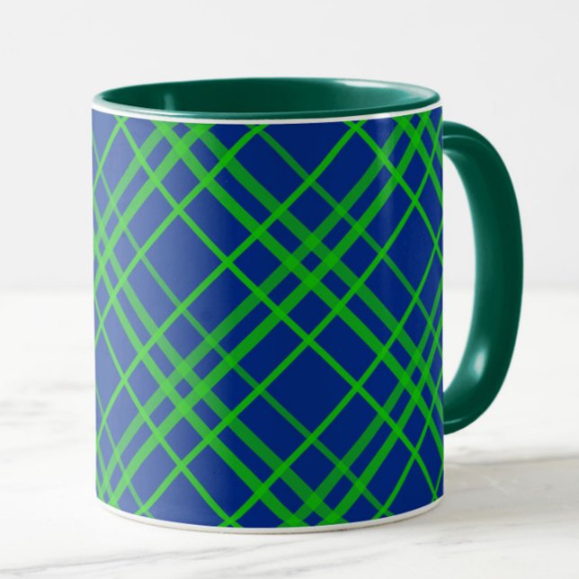 Grönt om Mönster-design med blå Tartan Play Mugg (Skapare uppladdad)