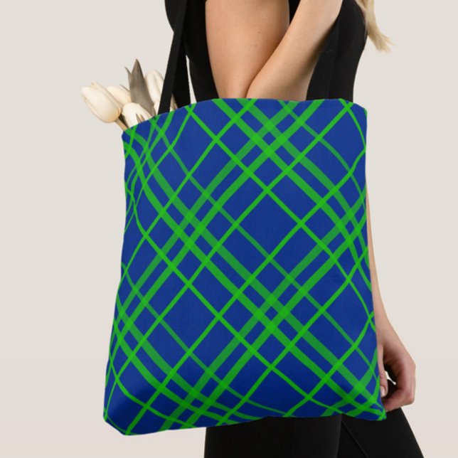Grönt om Mönster-design med blå Tartan Play Tygkasse (Skapare uppladdad)