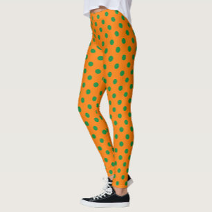 Grönt om Orange Mönster Polka dots Design Leggings