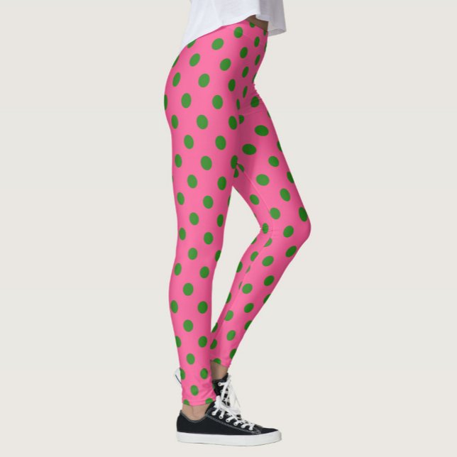 Grönt om Rosa Polka dots Mönster Design Leggings (Skapare uppladdad)