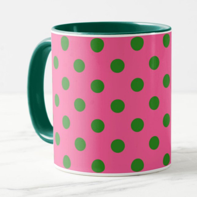 Grönt om Rosa Polka dots Mönster Design Mugg (Skapare uppladdad)