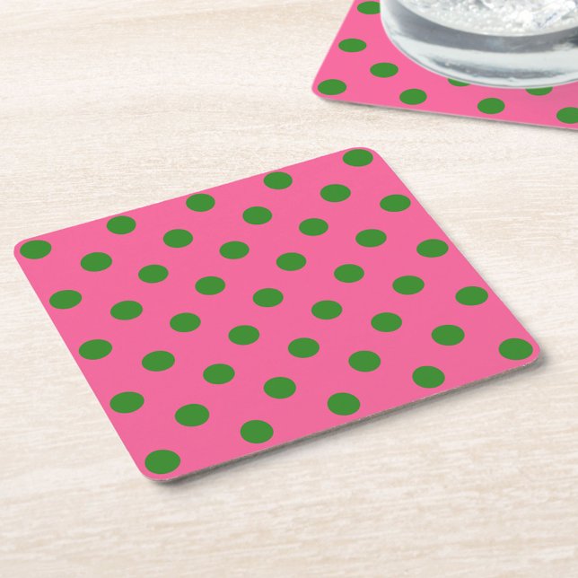 Grönt om Rosa Polka dots Mönster Design Underlägg Papper Kvadrat (Skapare uppladdad)