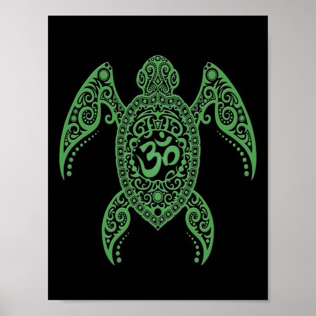 Grönt Om Sea Turtle on Black Poster (Framsidan)