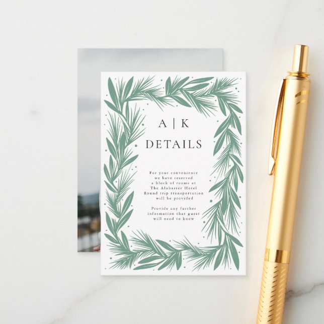 Grönt om Winter Wandeans Modern Bröllop Informatio Tilläggskort (Fram/Back In Situ)