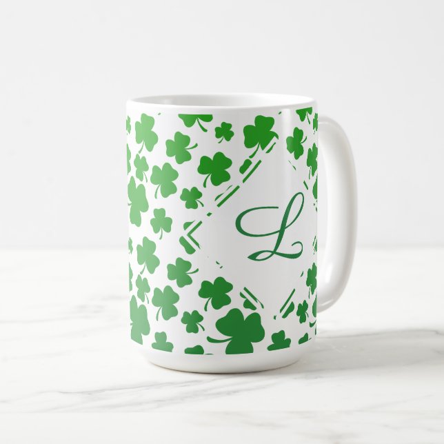 Grönt Ombre 3-Löv Klöver Shamrock Mönster Kaffemugg (Framsida höger)