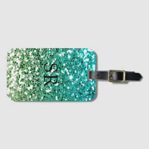 Grönt Ombre Glitter Effekt Monogram Initialer Bagagebricka