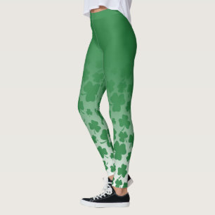 Grönt Ombre & Grönt Shamrock Mönster over White Leggings