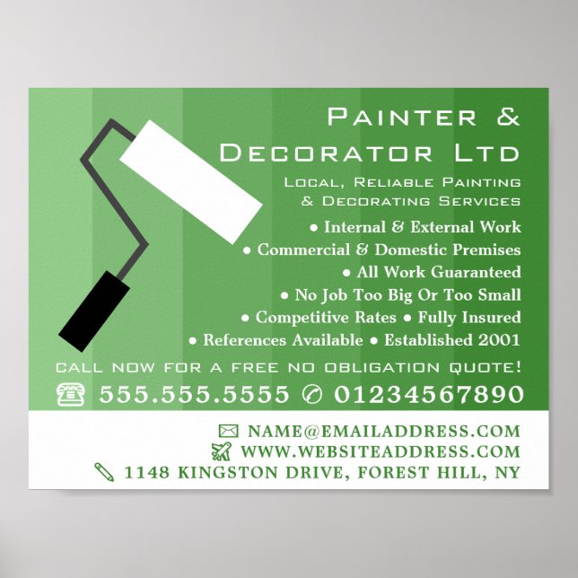Grönt Ombre & Paint Roller, Painter & Decorator Poster (Framsidan)