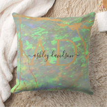 Grönt Opal Stone Monogram Pillow