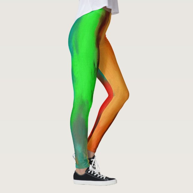Grönt Orange Abstrakt Leggings (Höger)