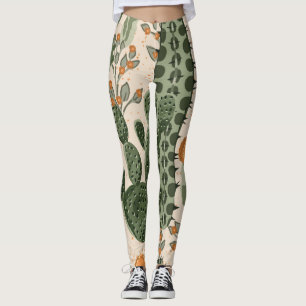 Grönt, orange blommor, strand tapet. leggings