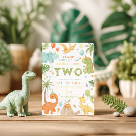 Grönt Orange Blue Dinosaur Birthday-inbjudan Inbjudningar