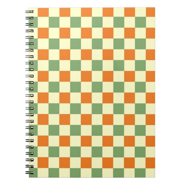 Grönt Orange Brown Checkated Gingham Mönster Anteckningsbok (Framsidan)