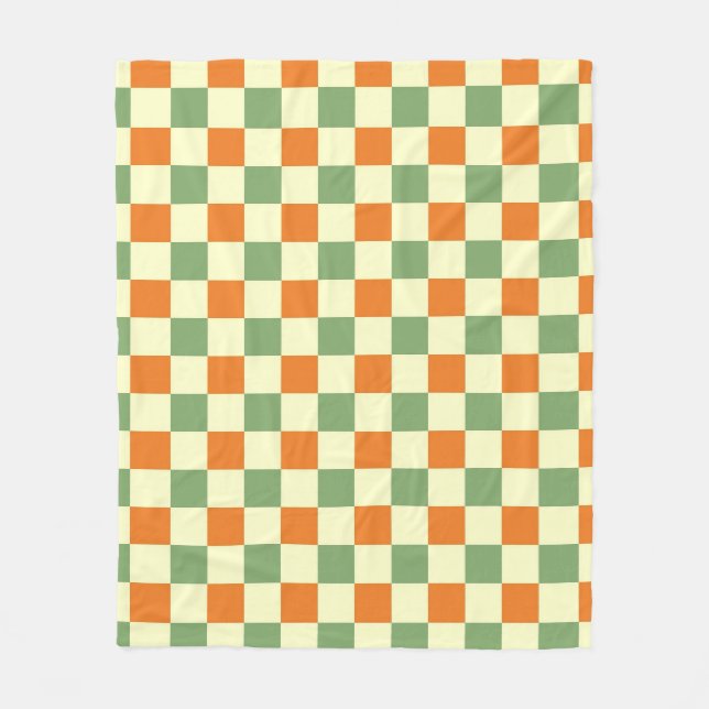Grönt Orange Brown Checkated Gingham Mönster Fleecefilt (Framsidan)