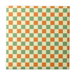 Grönt Orange Brown Checkated Gingham Mönster Kakelplatta