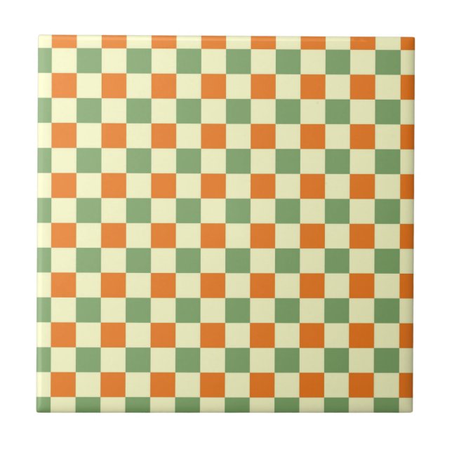 Grönt Orange Brown Checkated Gingham Mönster Kakelplatta (Framsidan)
