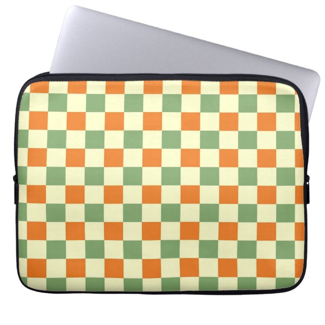 Grönt Orange Brown Checkated Gingham Mönster Laptop Fodral (Framsidan)