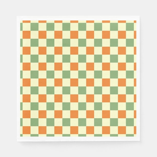 Grönt Orange Brown Checkated Gingham Mönster Pappersservett (Framsidan)