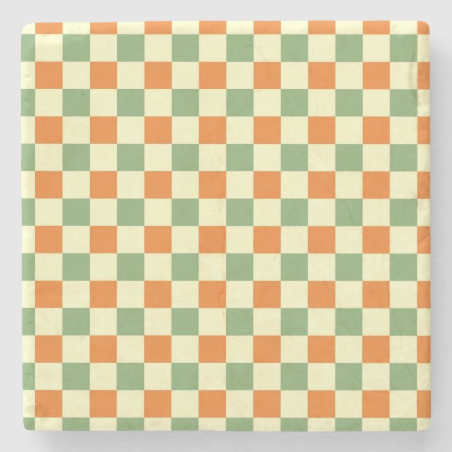 Grönt Orange Brown Checkated Gingham Mönster Stenunderlägg (Framsidan)