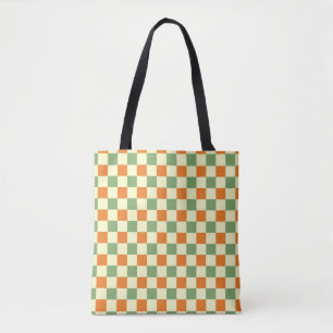 Grönt Orange Brown Checkated Gingham Mönster Tygkasse