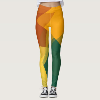 Grönt Orange Brown Modern Geometric Mönster Leggings