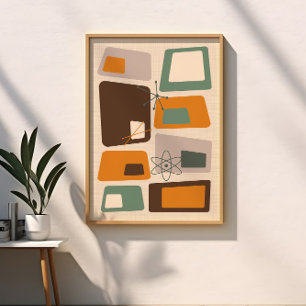 Grönt, Orange, brun, Modern Abstrakt i mitten Poster