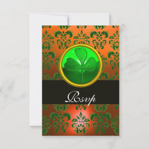 GRÖNT ORANGE DAMASK MED SHAMROCK,OSA svart OSA Kort