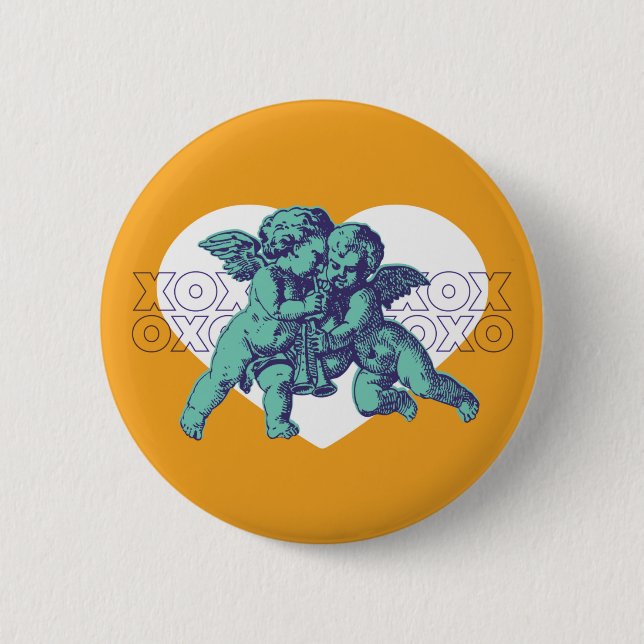 Grönt/Orange för Angel Heart Button Knapp (Framsida)