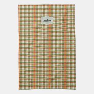 Grönt Orange Gingham Kökshandduk