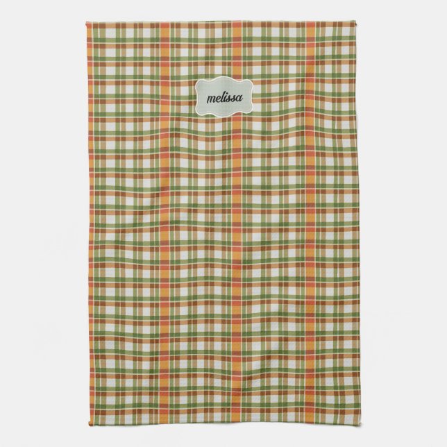 Grönt Orange Gingham Kökshandduk (Vertikal)