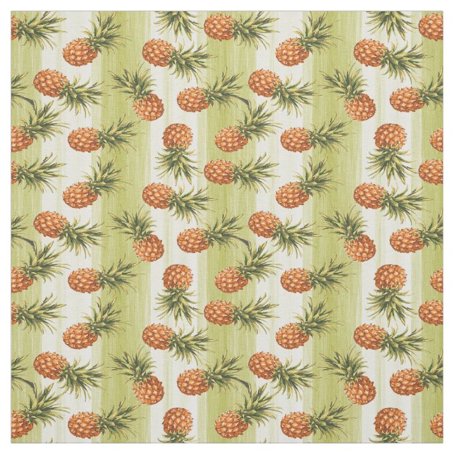 Grönt Orange Gult Ananas Frukt Sommaren Mönster Tyg (Provkarta)