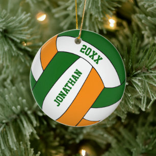 grönt orange idrottslag färg boys volleyball julgransprydnad keramik