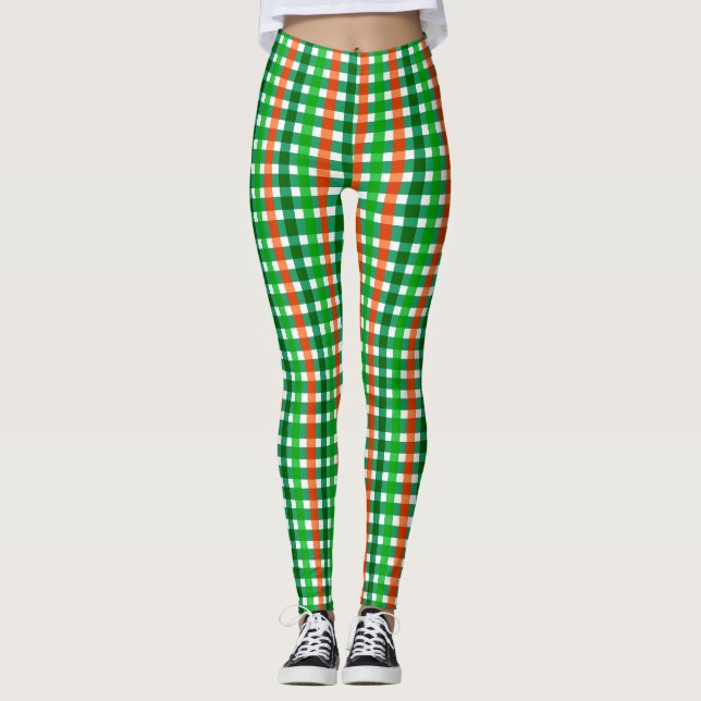 Grönt Orange Irish Play Mönster St patricks day Leggings (Framsida)