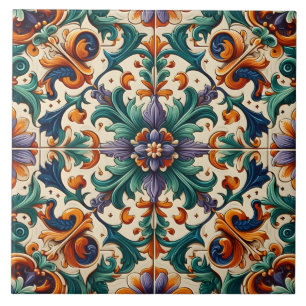 Grönt Orange Lila Portugisiska Azulejos Tiles Art Kakelplatta