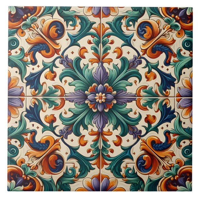 Grönt Orange Lila Portugisiska Azulejos Tiles Art Kakelplatta (Framsidan)