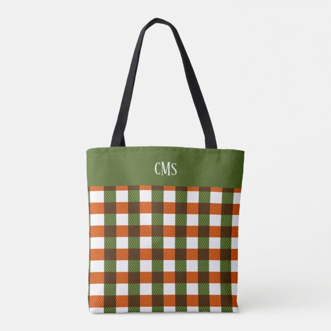 Grönt, Orange, Monogram-tote för vit penna Tygkasse (Baksida)