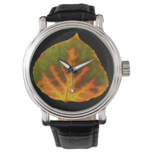 Grönt Orange och Gult Aspen Löv #1 Armbandsur